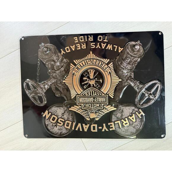 Harley Davidson Firefighter Badge Embossed Tin Sign Andy Rooney USA 17”X 12.5” - Picture 4 of 9
